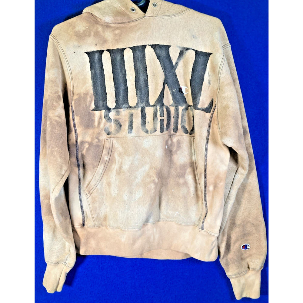 Champion Reverse Weave Hoodie Men's Small Vintage Tie Dye Studio Pullover Tan